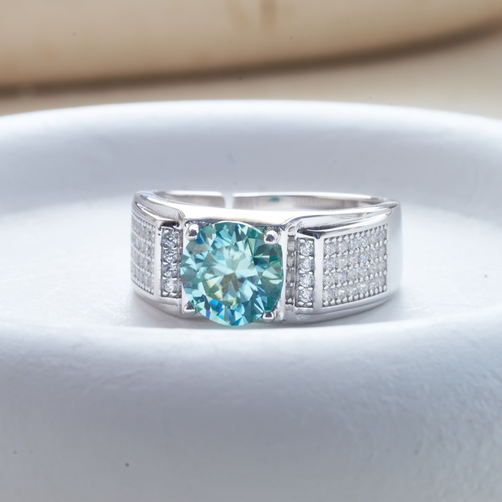 Moissanite Engagement Ring 1 Carat - 남성용 천연 블루 컬러 모이사나이트 반지,
