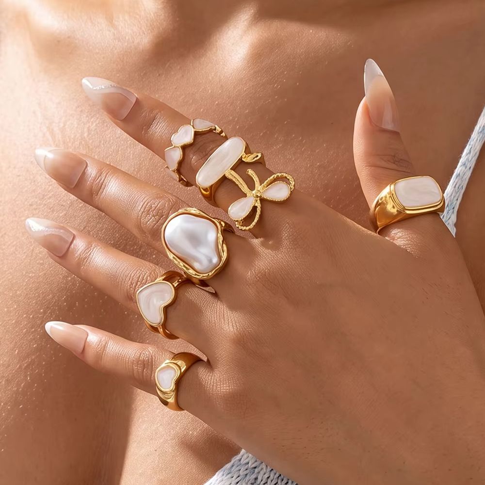 Vintage Punk Knuckle Rings Set - 7개/세트 보헤미안 스타일 진주 하트 모양