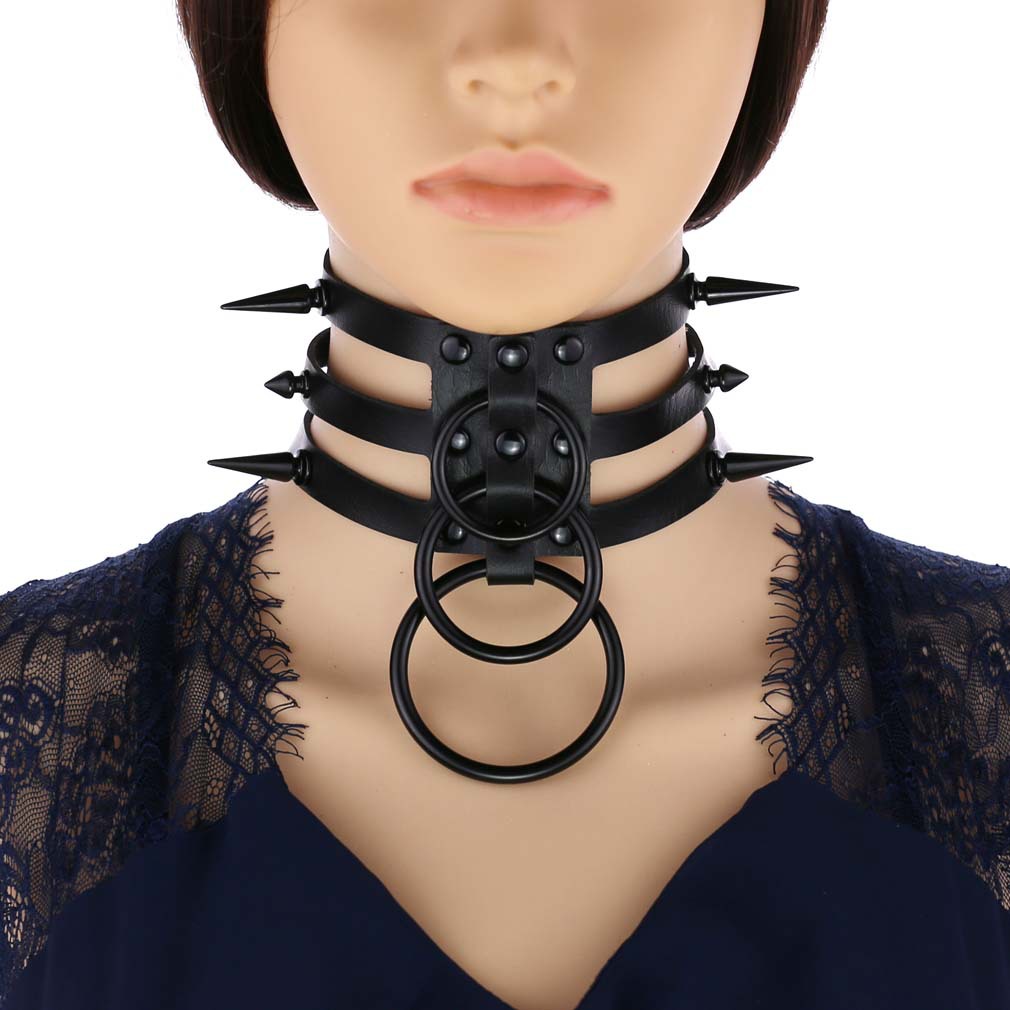 Goth Punk Spike Choker - 패션 여성 남성용 검은색 리벳 장식