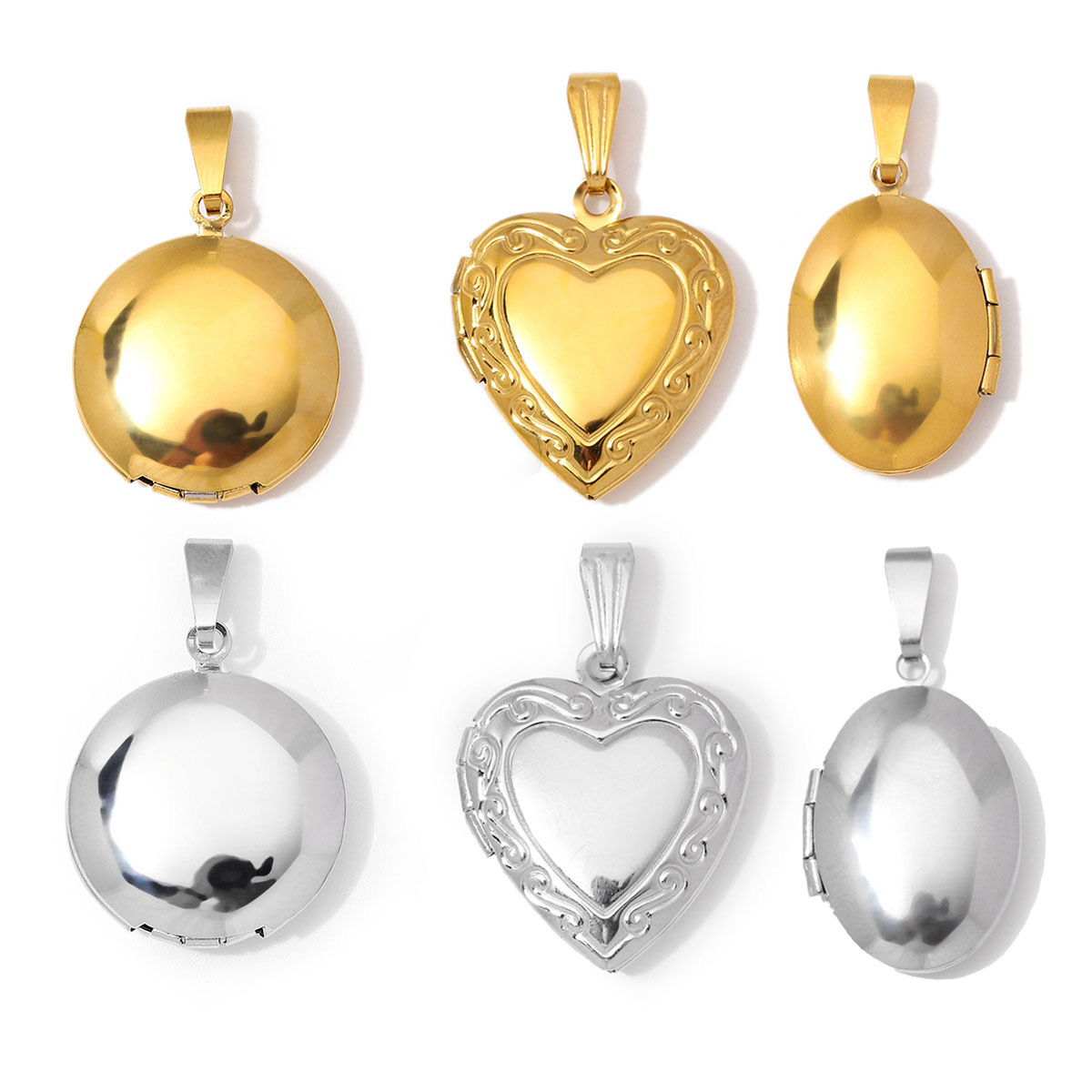 Heart Locket Necklace Photo - 3개/세트, 도매가, 스테인리스 스틸 소재의 둥근/타원형
