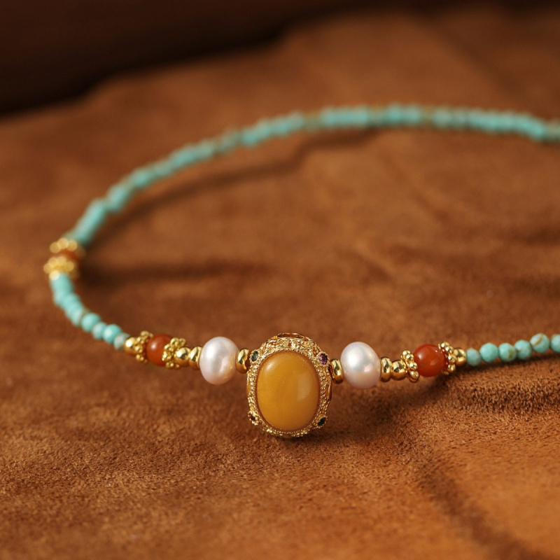 새로운 빈티지 블루 터키석과 밀랍 천연 담수 진주 14 - Pearl Choker Necklace Vintage 리뷰 및 가격